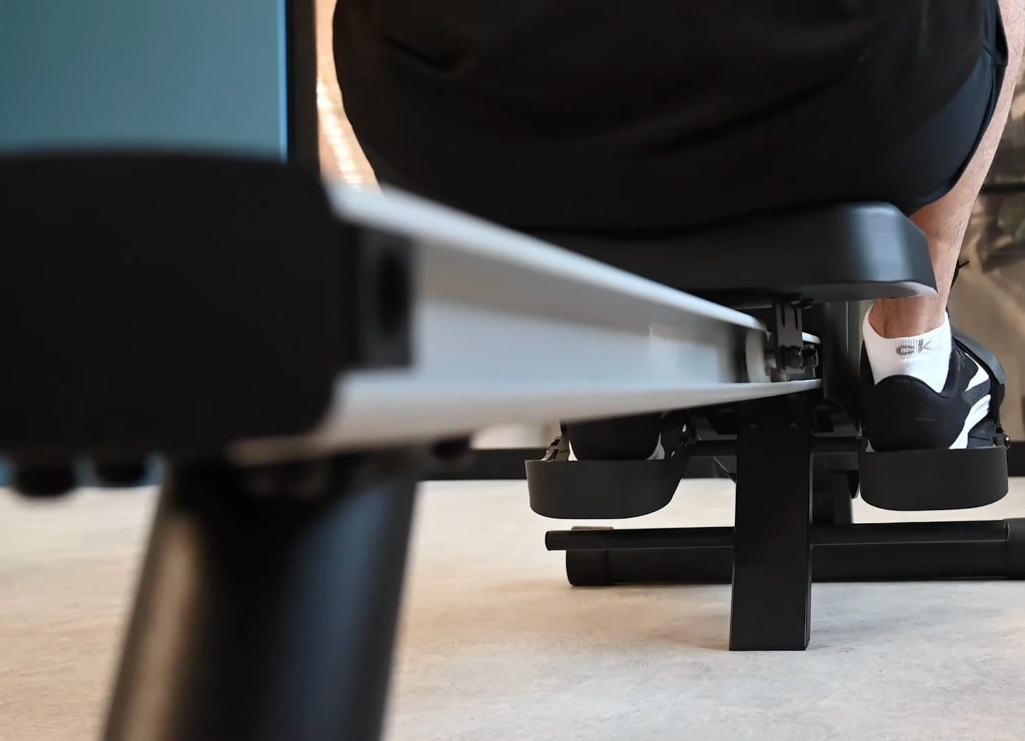 Close up of JTX Surge Compact Rowing Machine rail