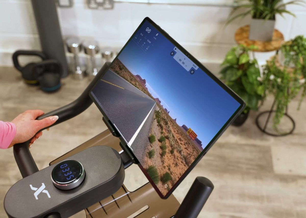 Dynamax Sprint Exercise Bike using a tablet for the ride