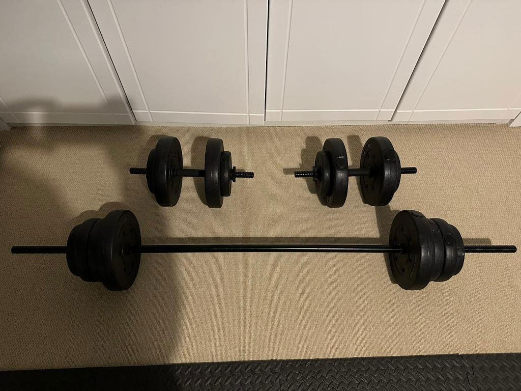 Opti Vinyl Barbell and Dumbbell Set 25kg Review Cheapest Price At Home Setup