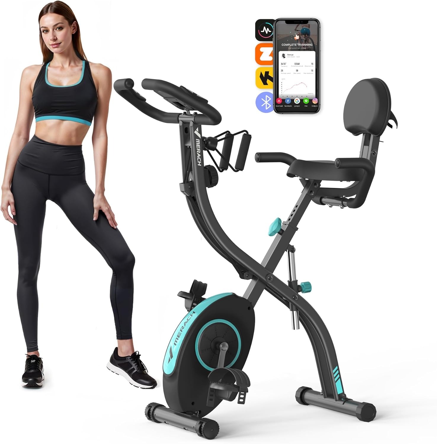 Women using MERACH 4 in 1 Foldable Exercise Bike