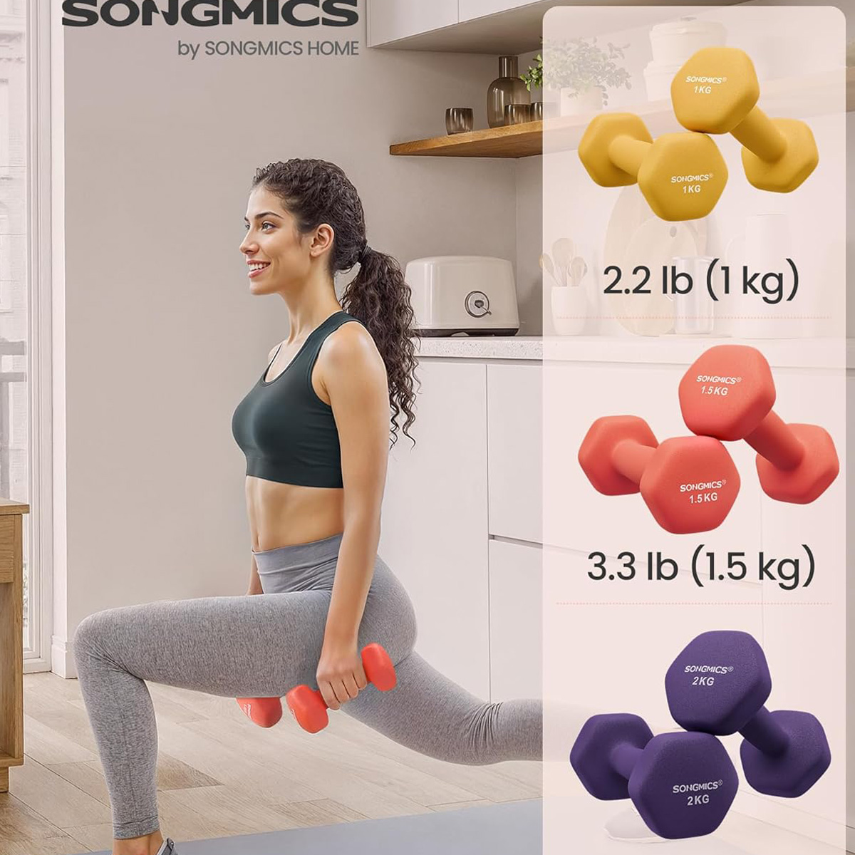 lunges using the SONGMICS Weight Lifting Dumbbell Kit
