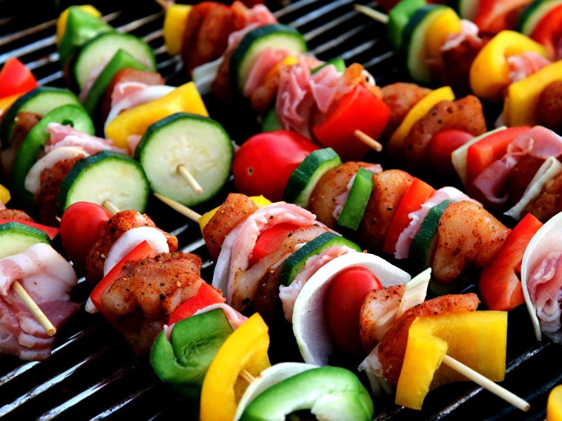 meat and vegetable skewers